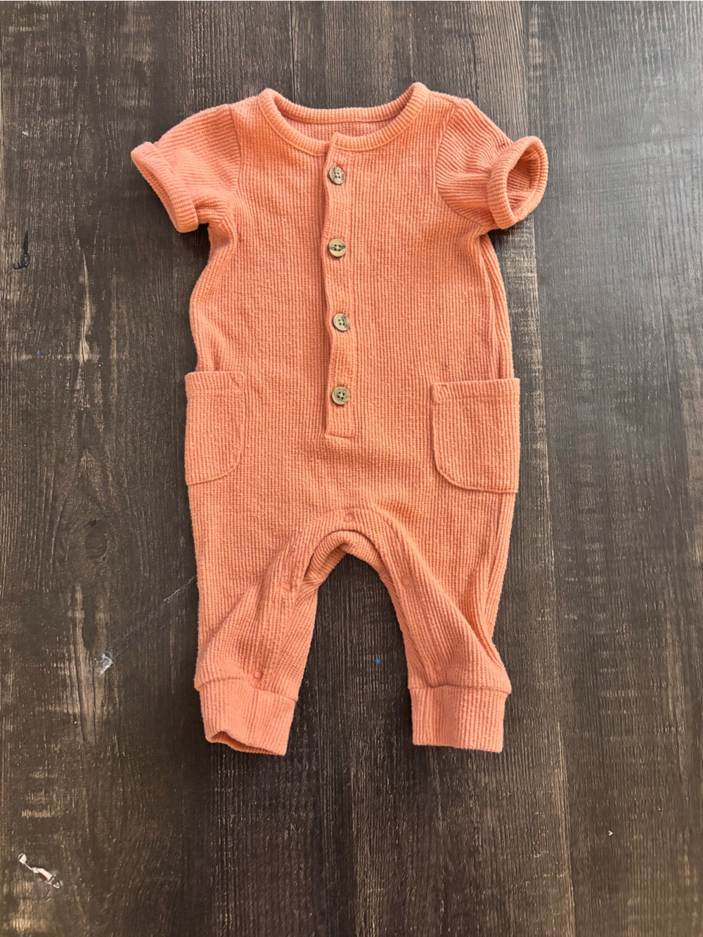 Cat & Jack Ribbed Button-Front One-Piece in Peach-Orange